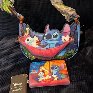NWT Loungefly Stitch and Scrump camping Shoulder Bag/Crossbody and Wallet Set
